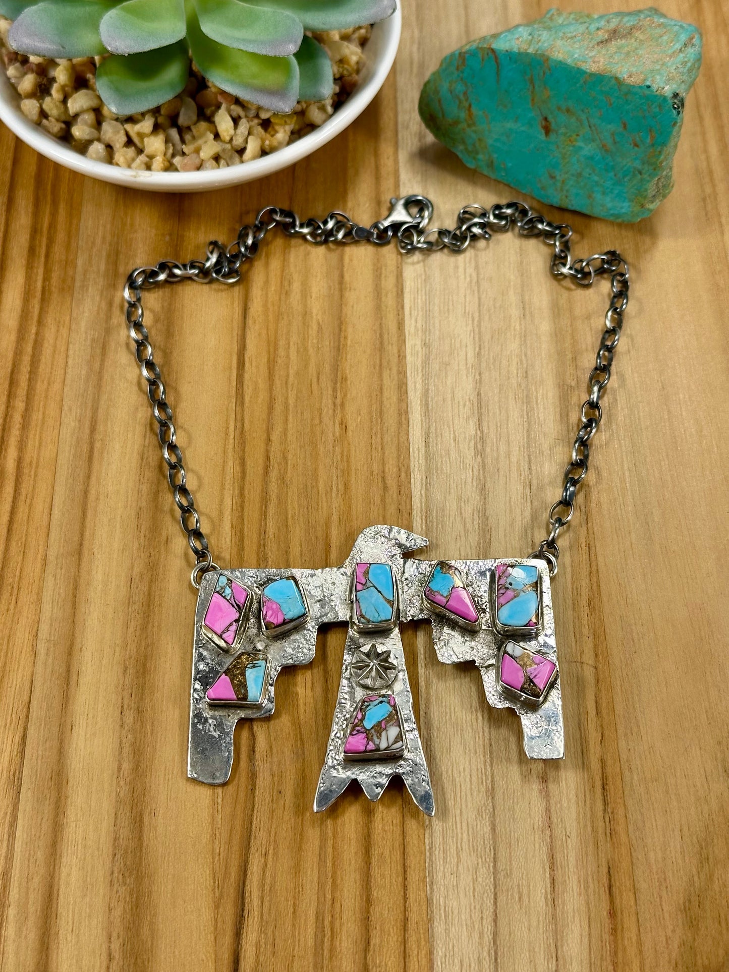 Cotton Candy Thunderbird Sterling Silver Necklace