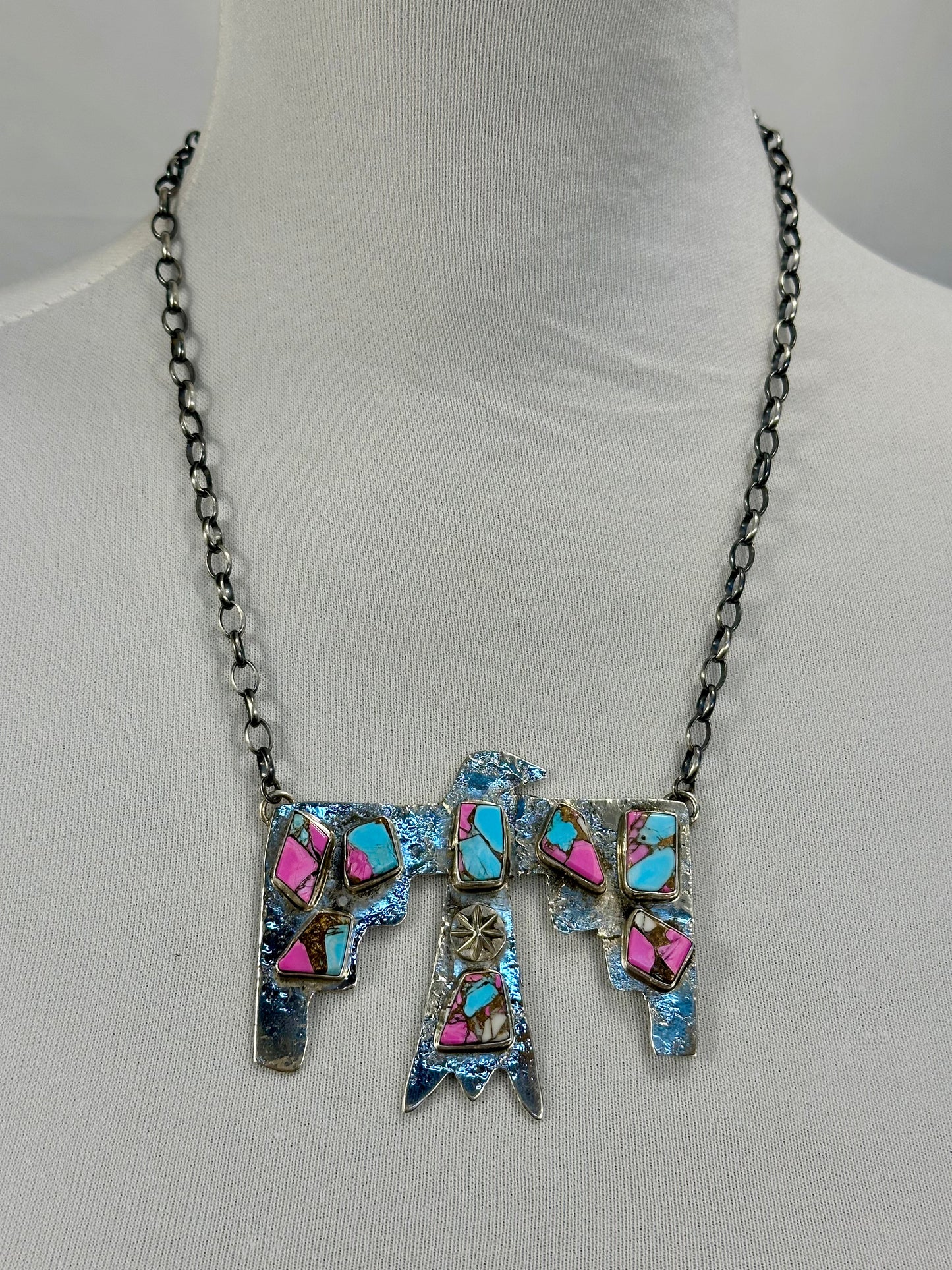 Cotton Candy Thunderbird Sterling Silver Necklace
