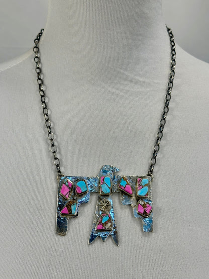 Cotton Candy Thunderbird Sterling Silver Necklace