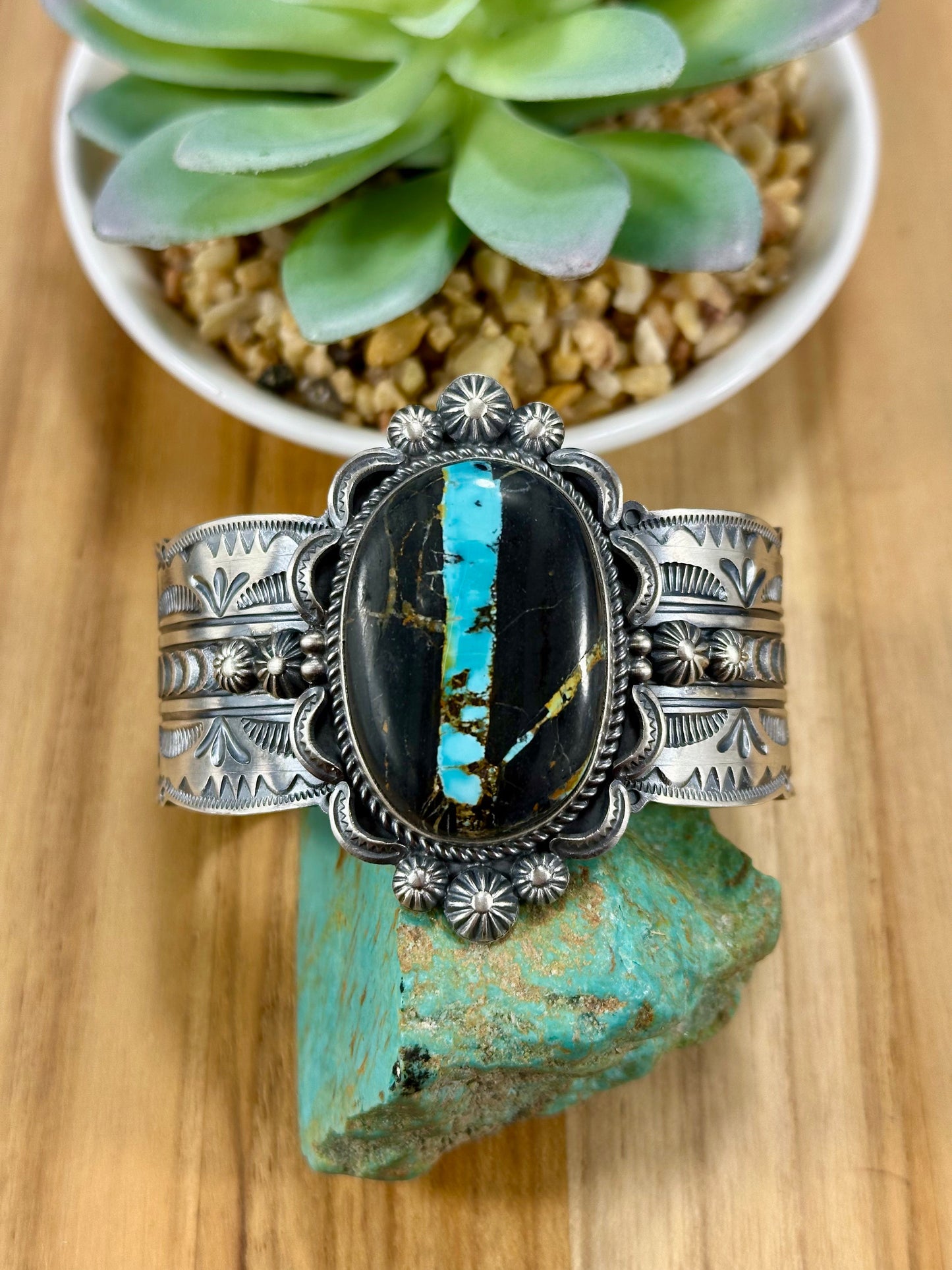 Black Jack Oval Sterling Silver Cuff Bracelet