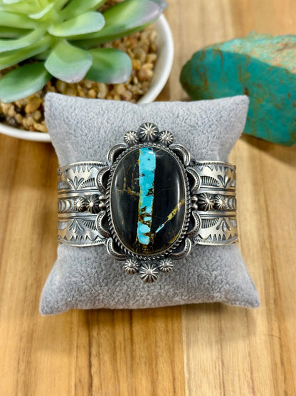 Black Jack Oval Sterling Silver Cuff Bracelet