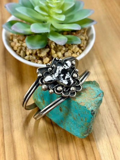 White Buffalo Cow Head Sterling Silver Bracelet Cuff