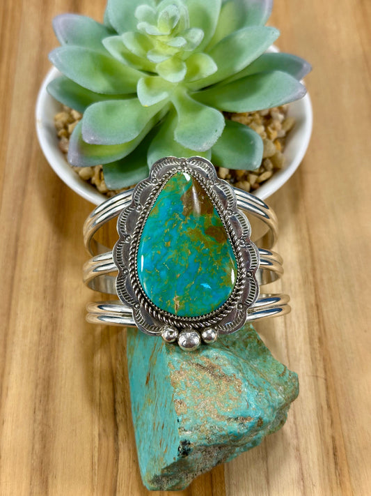 Kingman Turquoise Tear Drop Sterling Silver Cuff Bracelet