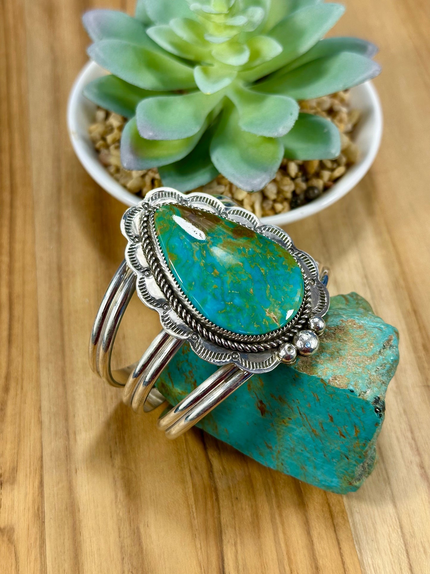 Kingman Turquoise Tear Drop Sterling Silver Cuff Bracelet