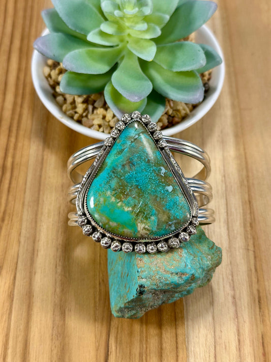 Kingman Turquoise Tear Drop Sterling Silver Cuff Bracelet