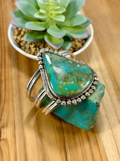 Kingman Turquoise Tear Drop Sterling Silver Cuff Bracelet