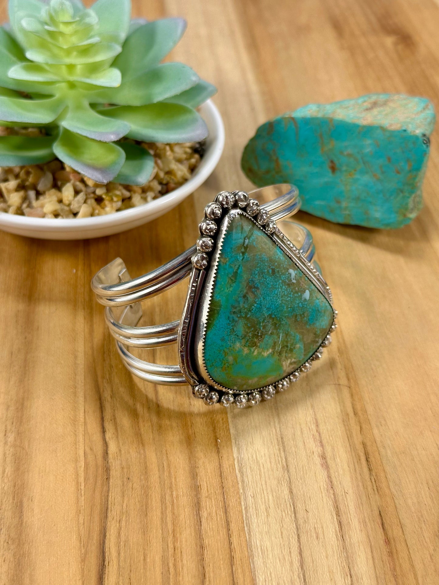 Kingman Turquoise Tear Drop Sterling Silver Cuff Bracelet