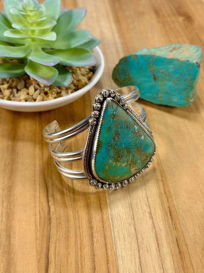 Kingman Turquoise Tear Drop Sterling Silver Cuff Bracelet
