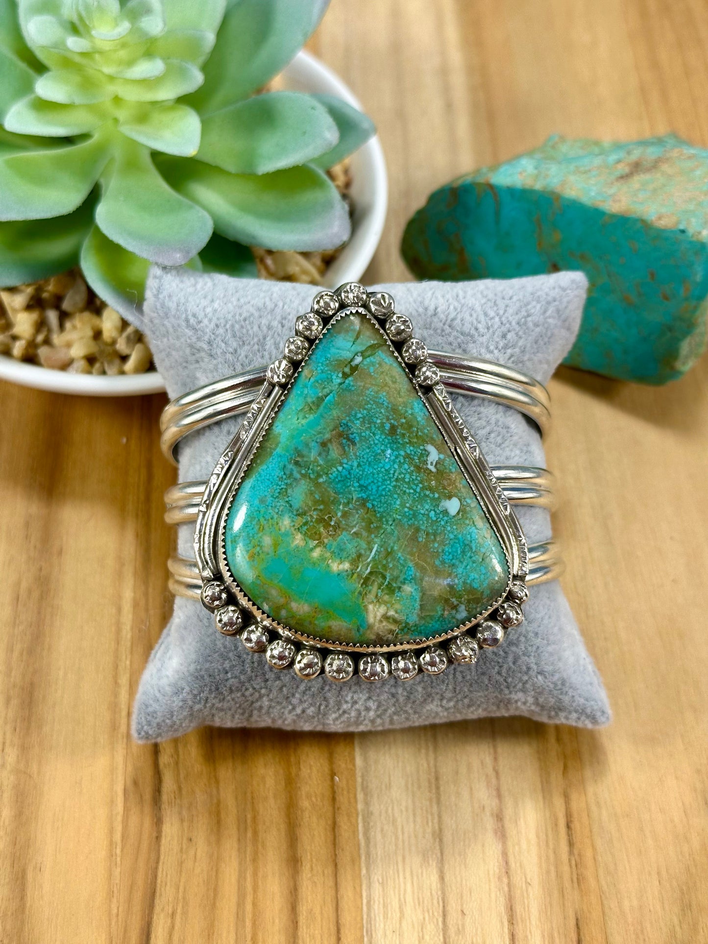 Kingman Turquoise Tear Drop Sterling Silver Cuff Bracelet