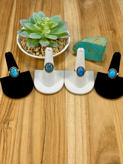 Kingman Turquoise Oval Sterling Silver Rings