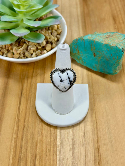 White Buffalo Heart Sterling Silver Rings