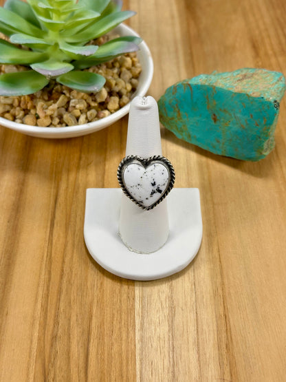 White Buffalo Heart Sterling Silver Rings