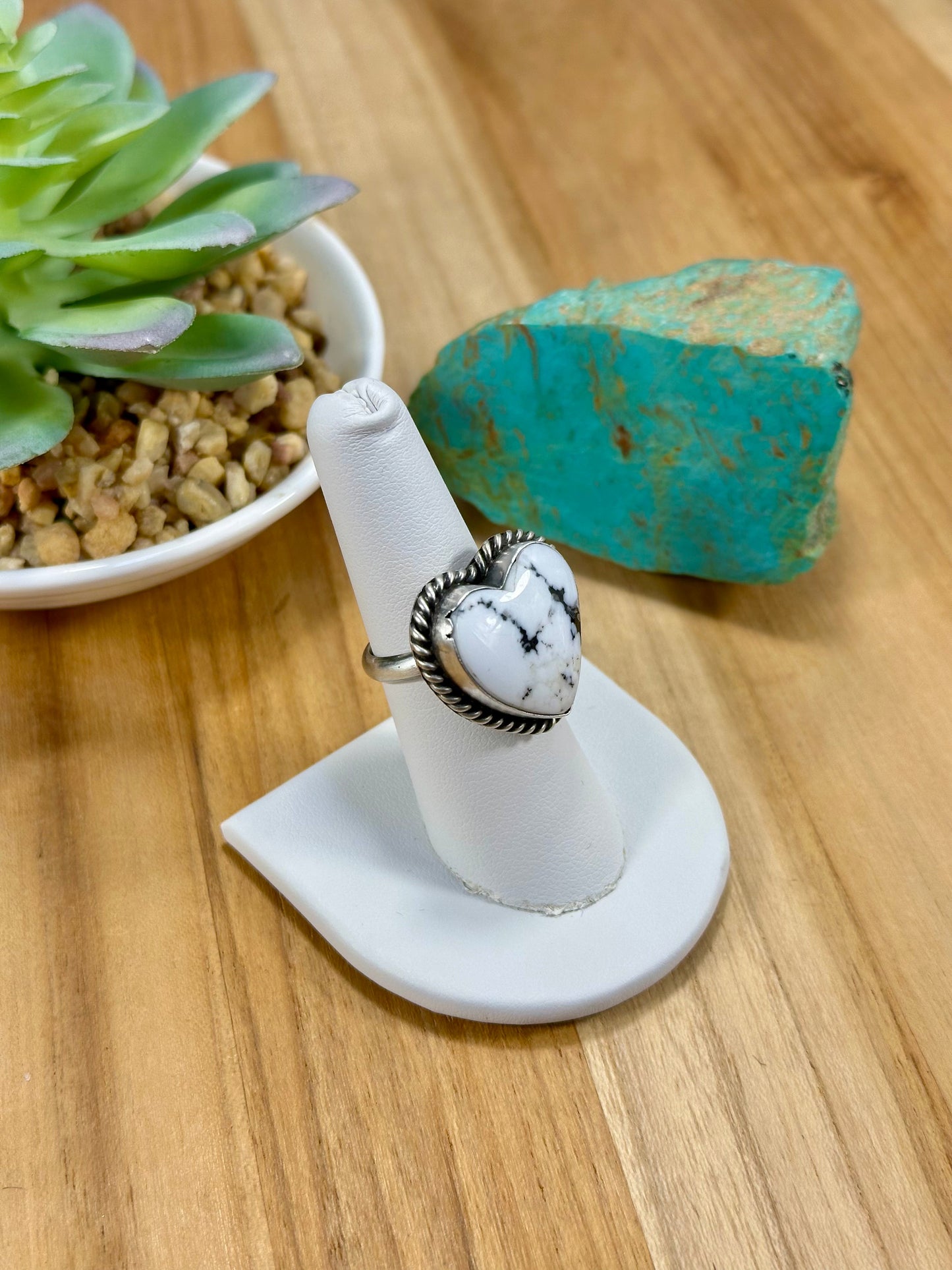 White Buffalo Heart Sterling Silver Rings