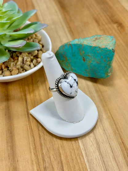 White Buffalo Heart Sterling Silver Rings
