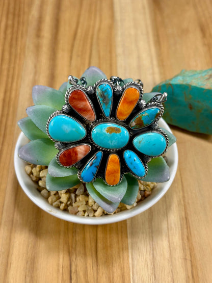 Multi-Color Floral Cluster Pendant Necklace