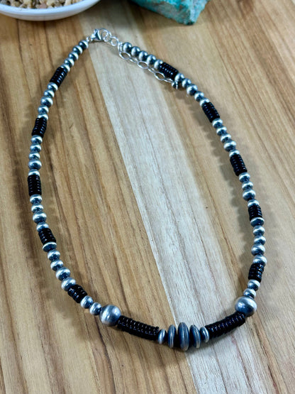 Back Onyx & Sterling Pearl Necklace