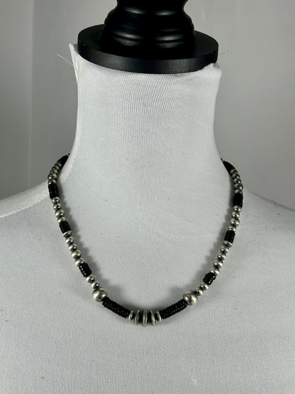 Back Onyx & Sterling Pearl Necklace