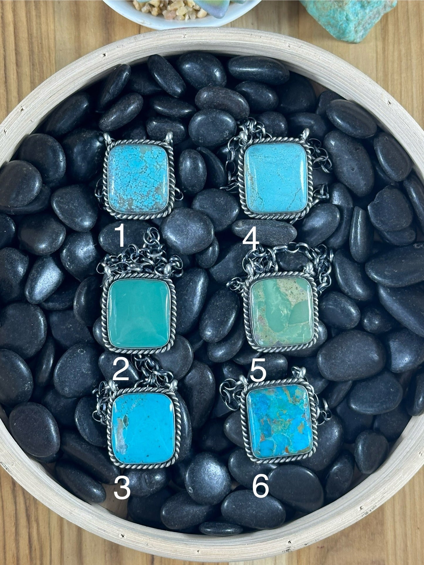 Kingman Turquoise Square Stelring Silver Necklaces