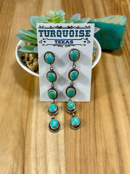 Kingman Turquoise 5 Stone Dangle Earrings