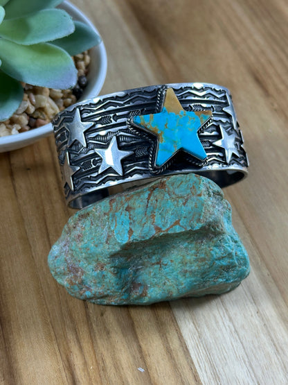 Kingman Turquoise Star Sterling Cuff