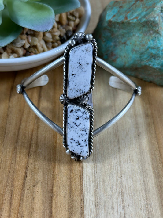 White Buffalo 2 Stone Sterling Cuff