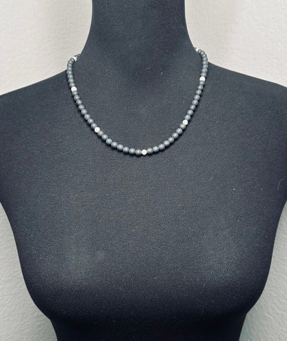 18" Matte Onyx and Freshwater Pearl Necklace