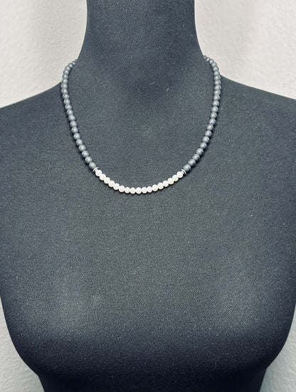 20 inch Matte Onyx Beads and Freshwater Pearls Necklace