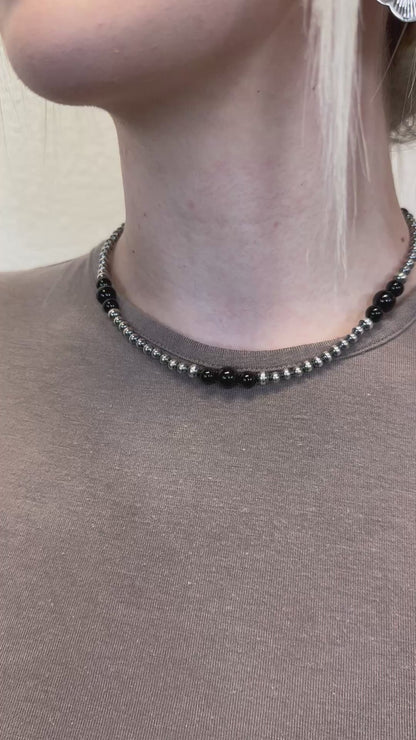 4-8mm Sterling Silver and Black Onyx Necklace