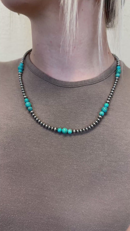 4-8mm Sterling Silver and Turquoise Necklace