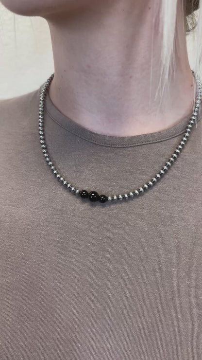 4-6-8mm Sterling Silver and Black Onyx Necklace