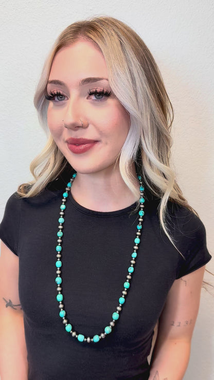 Sterling Silver Pearl & Turquoise Bead Necklace