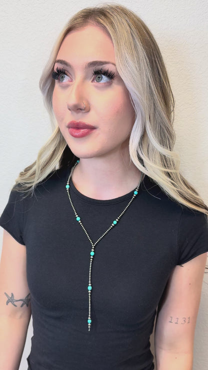 Navajo Style Bead and Turquoise Y-Necklace
