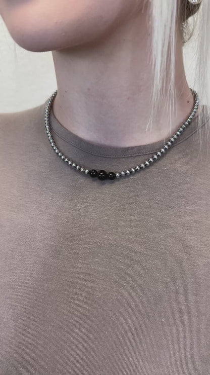 4-6-8mm Sterling Silver and Black Onyx Necklace