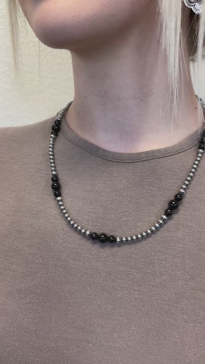 4-8mm Sterling Silver and Black Onyx Necklace