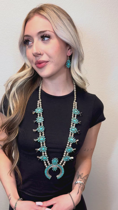 Kingman Turquoise Nedle Squash Necklace