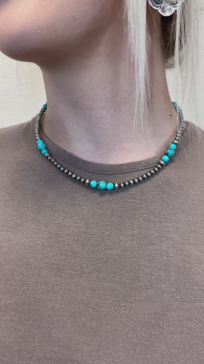 4-8mm Sterling Silver and Turquoise Necklace