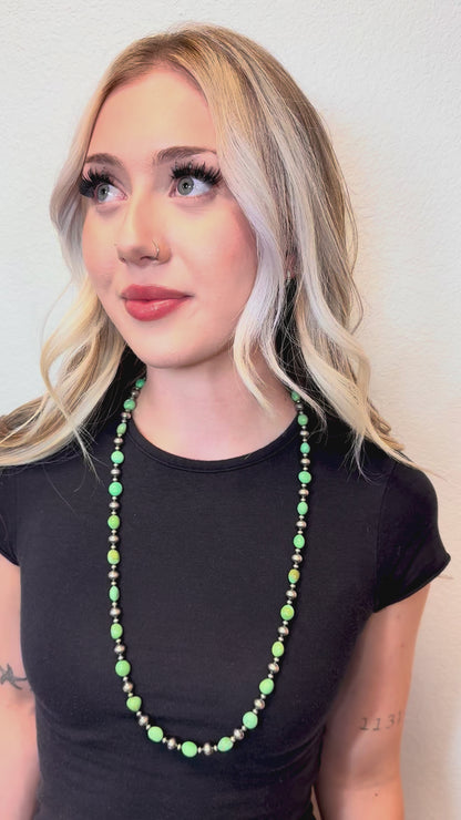 Sterling Silver Pearl & Turquoise Bead Necklace